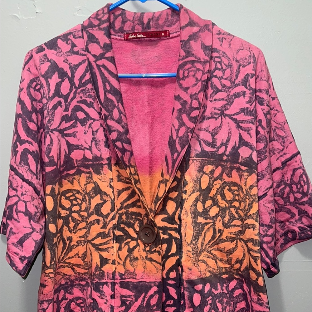 Vintage Barbara Lesser Color-Block Floral Cardigan - Pink & Orange - Size S